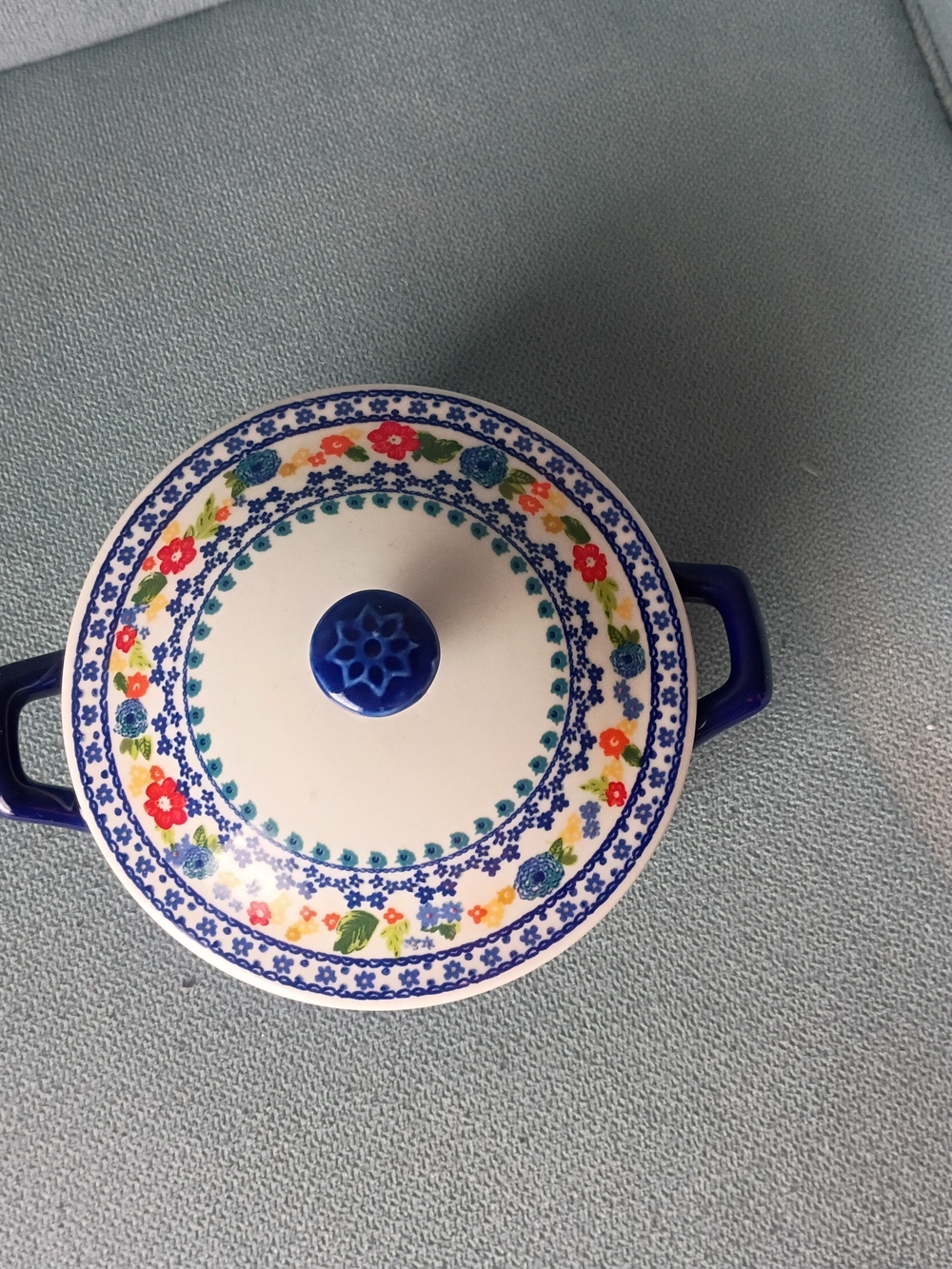 Blue Floral Ceramic Covered Casserole Dish - White & Blue